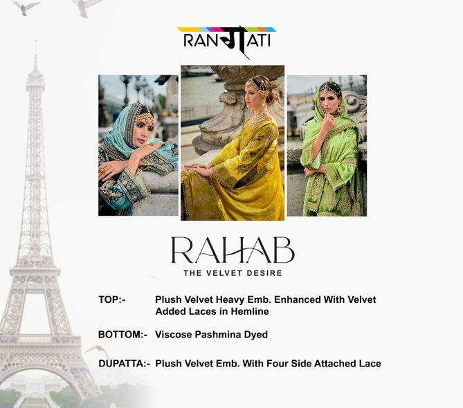 Rahab By Rangati Viscose Velvet Embroidery Designer Salwar Suits Wholesale Price In Surat